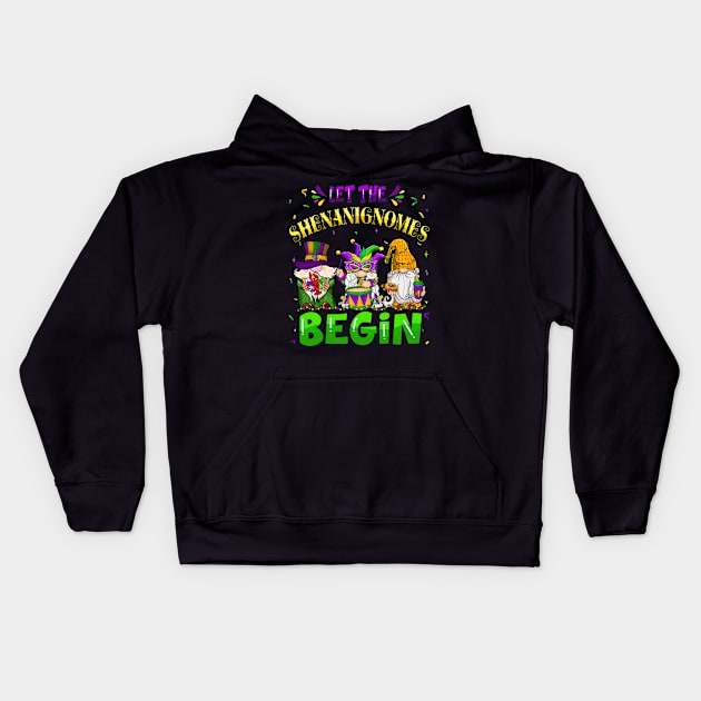 Let The Shenanigans Begin Mardi Gras Gnomes Kids Women Men Kids Hoodie by Mitsue Kersting